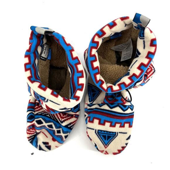 KAVU Unisex M Cabin Toes Slippers Blue Aztec Fleece Lined Cozy & Stylish! - Picture 5 of 5